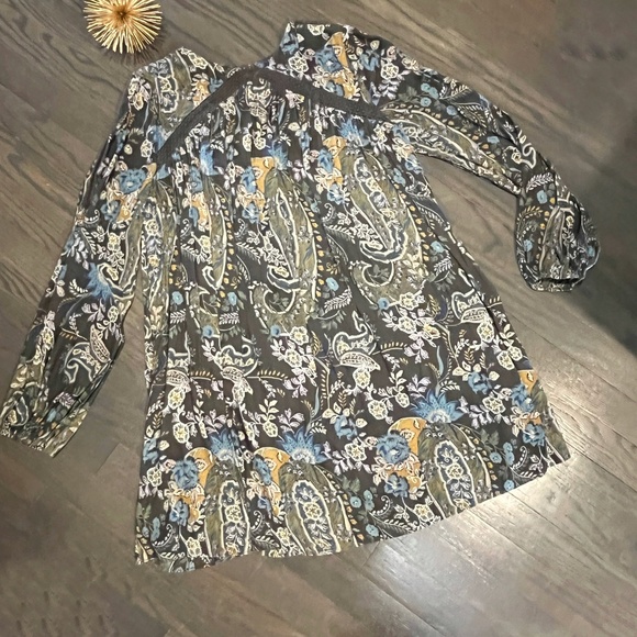 Free People Rain or Shine Gray Paisley Lace Up Tunic Dress Small - Picture 7 of 9